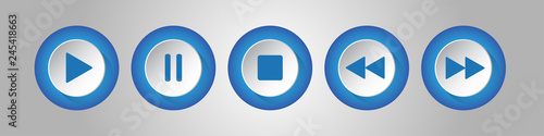blue, white round music control buttons set