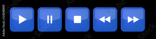 blue, white square music control buttons set