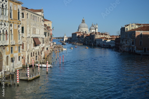 Wonderful Shot Of The Grand Canal From The Accademia Bridge With La Salute Church In The Background In Venice. Travel  holidays  architecture. March 28  2015. Venice  Veneto region  Italy.