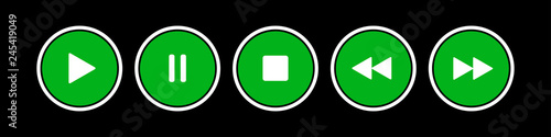 green, white round music control buttons set