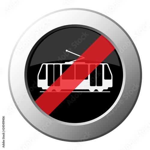 streetcar - ban round metal button, white icon