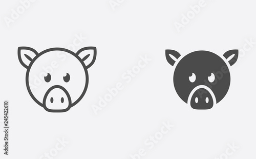 Pig head filled and outline vector icon sign symbol