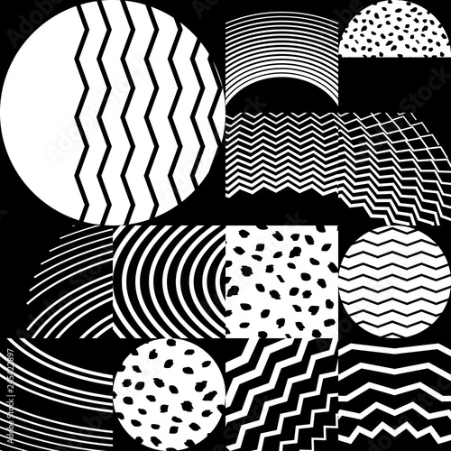 Sample modern cover design. Geometric seamless pattern. White and black illustration