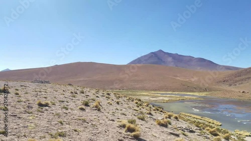 Valley Of The Rocks in the Altiplano of Bolivia near Uyuni salt flats. Amazing lake nature landscape in South America