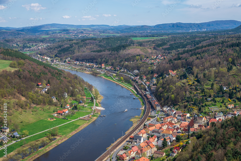 View of the Elbe River valley in Saxony View of the Elbe River valley in Saxony
