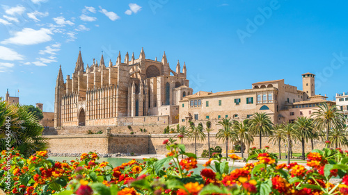 The gothic Cathedral and medieval La Seu in Palma de Mallorca islands, Spain photo
