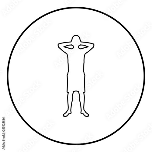 Man covering his ears silhouette front view Closing concept ignore icon black color illustration in circle round