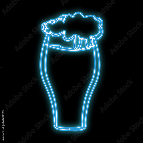 Beautiful blue bright glowing abstract neon sign for a beer bar with crafting beer glass with a holon tasty heady with foam and copy space on a black background. Vector