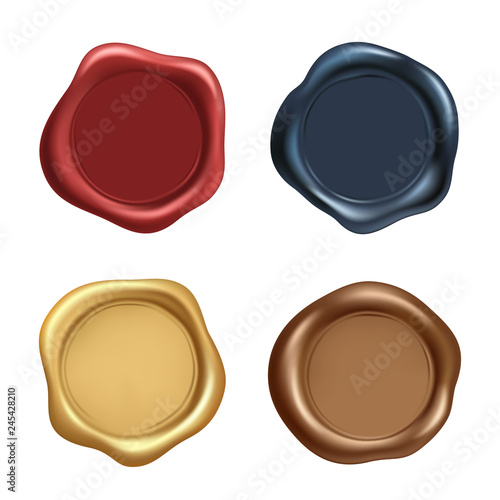 Stamp wax seal vector icons set. Wax old realistic stamps labels on white background. photo