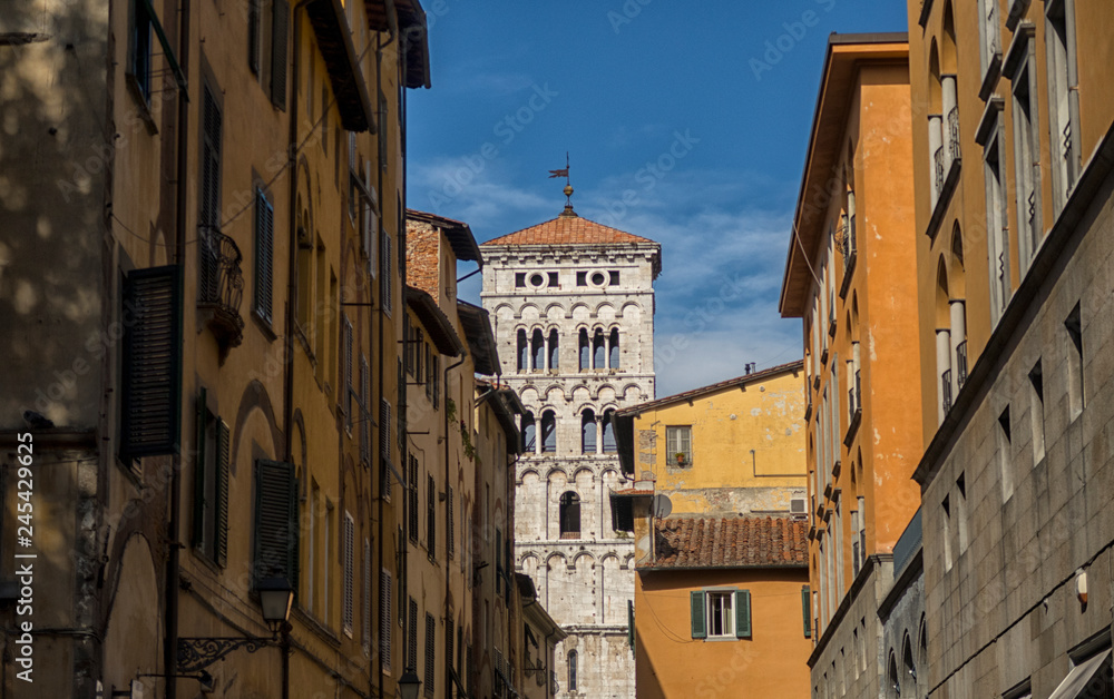 View of the beautiful city Lucca in summer, Italy.