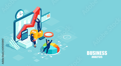 Isometric vector of businesspeople working as a team developing a successful strategy