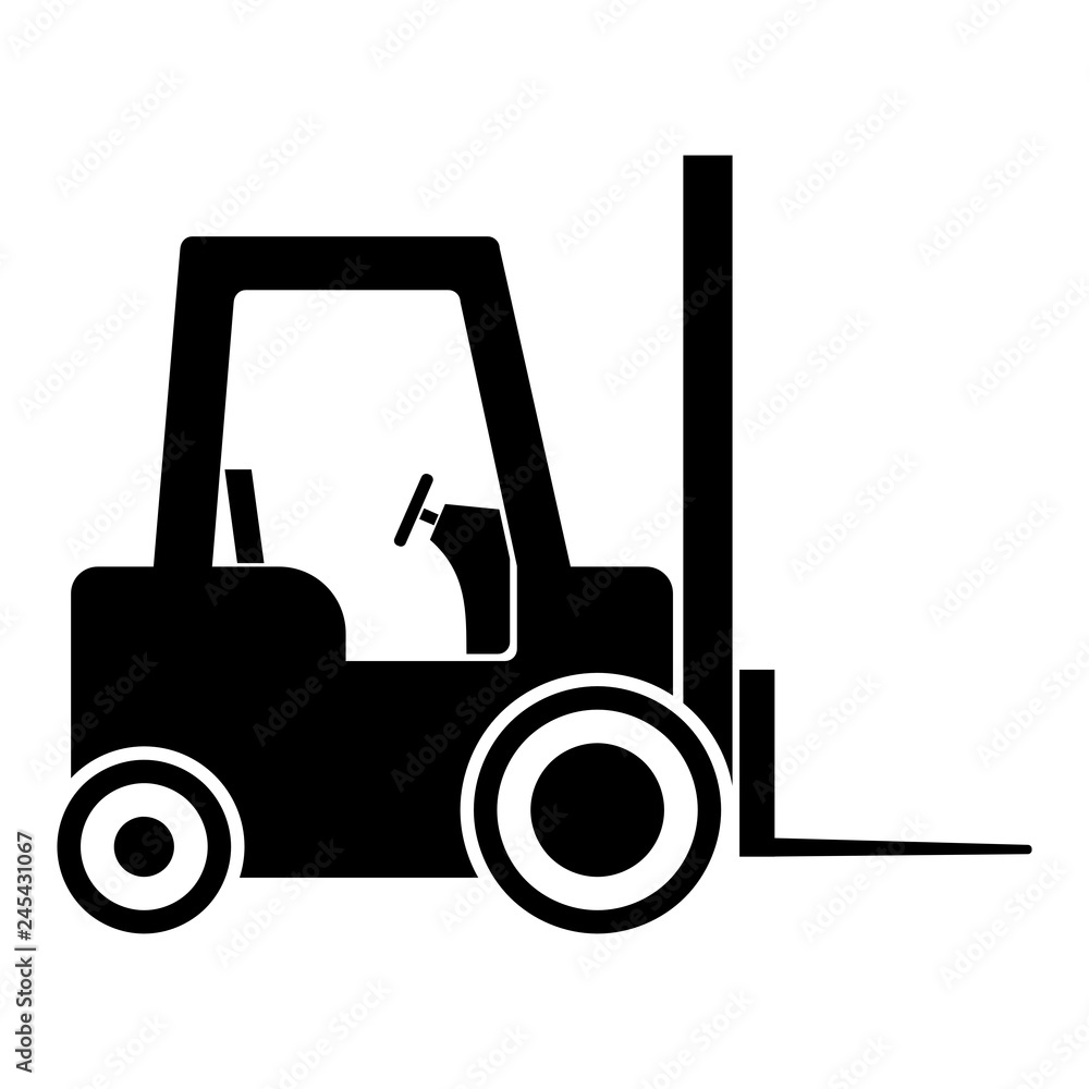 forklif black icon isolated on white bckground