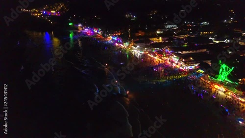 AERIAL, Haad Rin Beach at night on Full Moon Party in Koh Phangan island, Thailand  photo