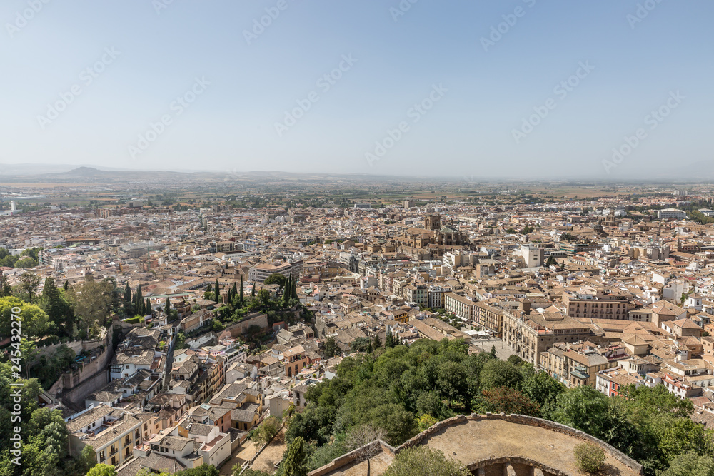 Cityscape of Granada.  Granada is a popular destination among the tourist cities of Spain, mainly because of Alhambra palace complex, which is part of UNESCO World Heritage.