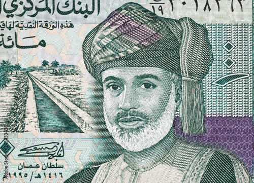 Sultan Qaboos bin Said al Said on the Oman 100 baisa note. King of Oman. . photo