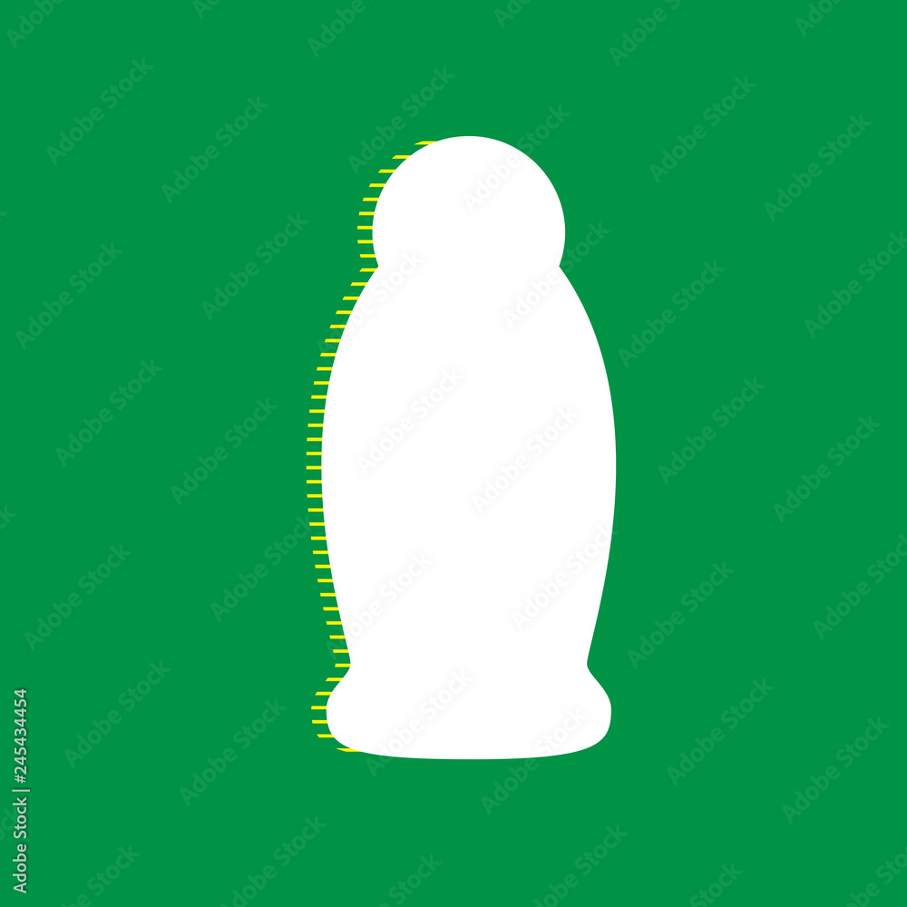 Gel, Foam Or Liquid Soap. Dispenser Pump Plastic Bottle silhouette. Vector. White flat icon with yellow striped shadow at green background. Illustration. Gel, Foam Or Liquid Soap. Dispenser Pump Plastic Bottle silhouette. Vector. White flat icon with yellow striped shadow at green background. Illustration.