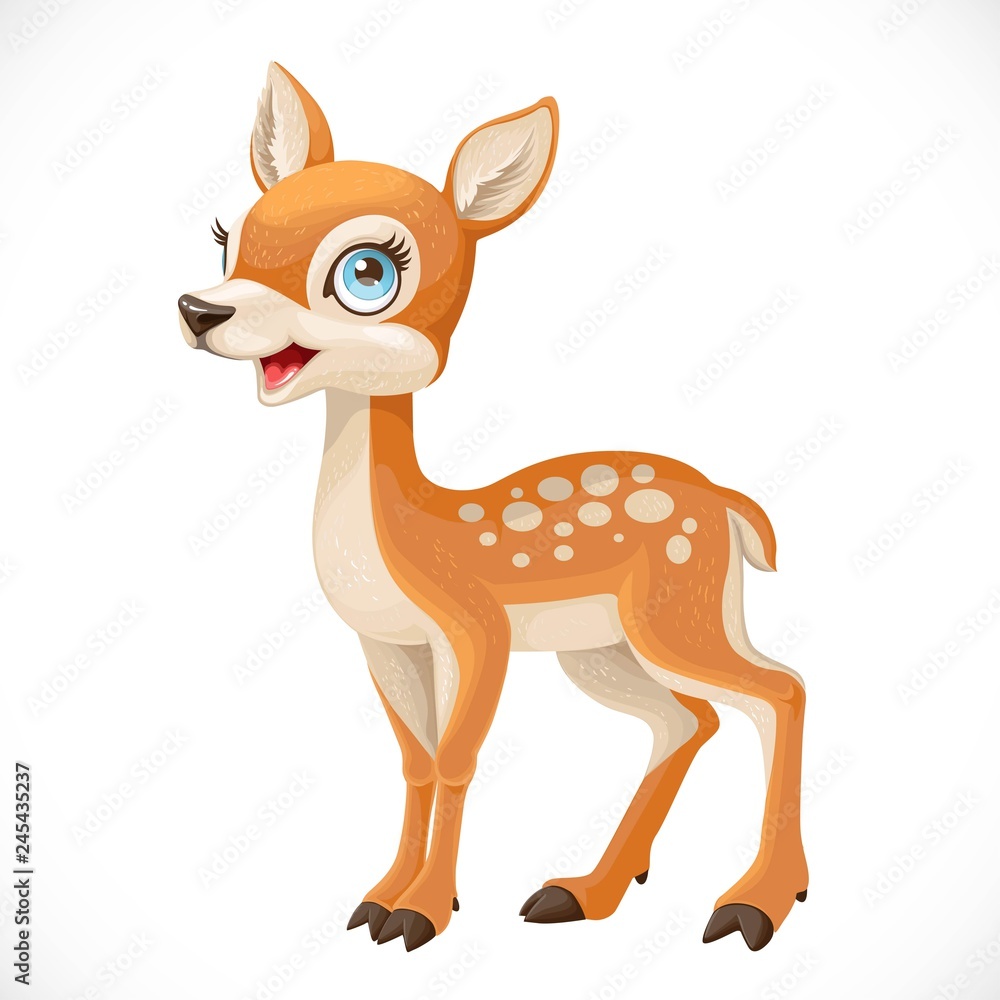 Cute cartoon spotted fallow deer isolated on a white background