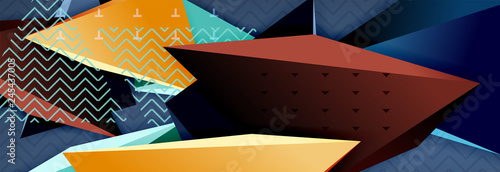 3d triangular shapes geometric background. Origami style pattern with triange shapes for decorative design. Poster design. Line design. Modern presentation template