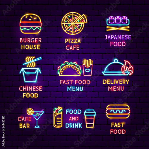 Fast Food Neon Label Set