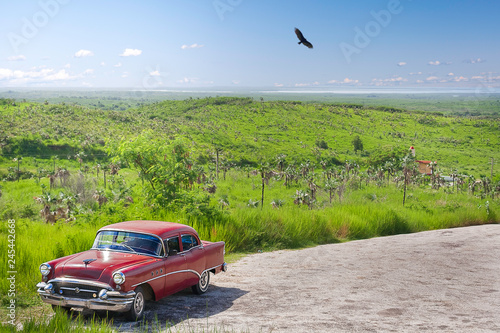 Fototapeta Naklejka Na Ścianę i Meble -  Landscape with old car in Cuba