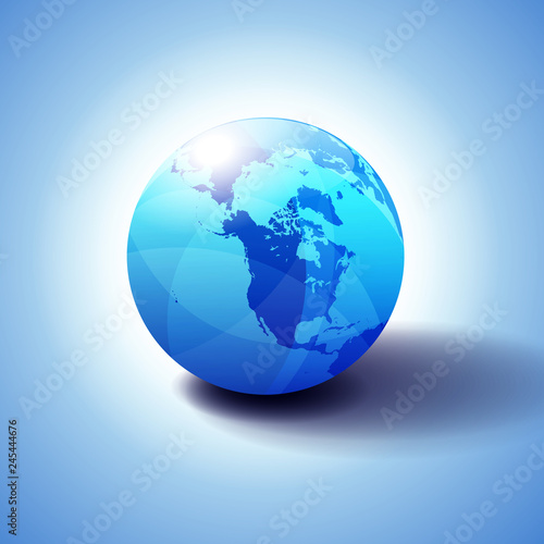 Canada, North America, Siberia and Japan Global World, Globe Icon 3D illustration, Glossy, Shiny Sphere with Global Map in Subtle Blues giving a transparent feel © Roy Fenton Wylam