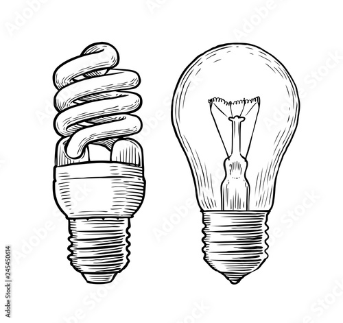 Bulb, lamp sketch. Electricity, electric light, energy concept. Hand drawn vector