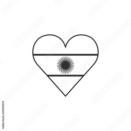 Argentina flag icon in a heart shape in black outline flat design. Independence day or National day holiday concept.