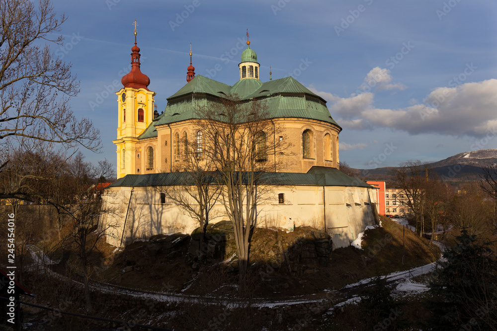 Baroque Basilica of the Visitation Virgin Mary in Winter, place of pilgrimage, Hejnice, Czech Republic