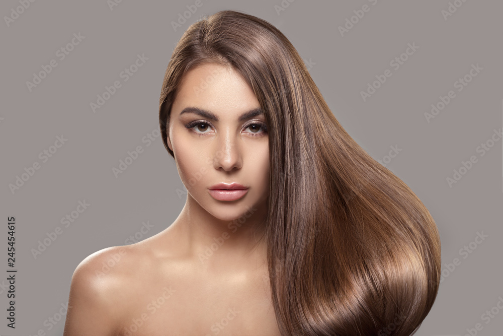 Portrait of a beautiful woman with shiny straight hair. Hair care asian  woman Stock Photo | Adobe Stock