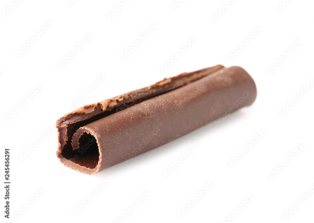 Yummy chocolate curl for decor on white background Yummy chocolate curl for decor on white background