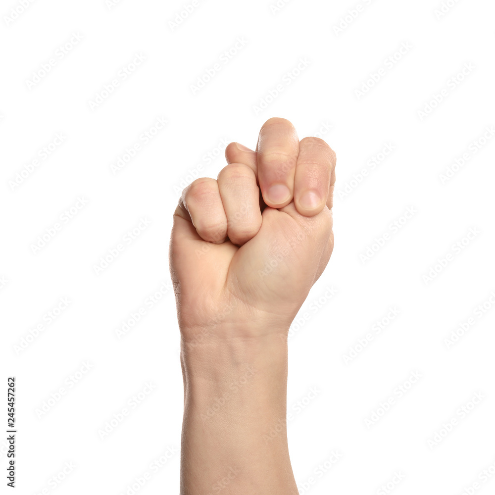 Man showing N letter on white background, closeup. Sign language Man showing N letter on white background, closeup. Sign language