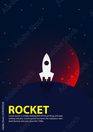 Rocket Paper Art Vector and illustration flying rocket.Space travel to the moon.Space rocket launch.Project start up rocket Solar System and text space