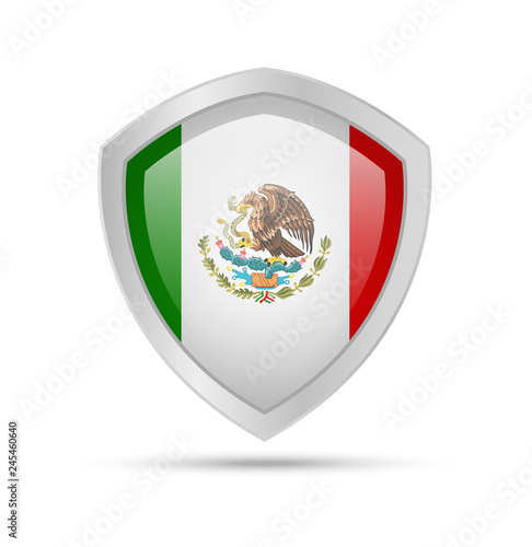 Shield with Mexico flag on white background.
