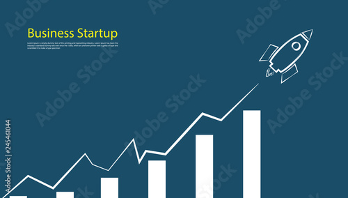 business startup competition.banner concept Rocket  Vector and illustration flying rocket.Space travel to the moon.Space rocket launch.Project start up Solar System and text space