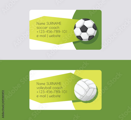 Sport vector business card football volleyball soccer competition background sportive equipment volley-ball on business-card backdrop for sport game backdrop wallpaper