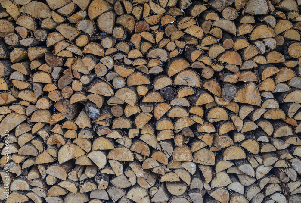A pile of stacked firewood