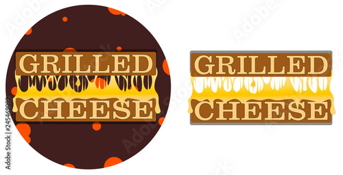 grilled cheese on the background with melted cheese between pieces of bread logo