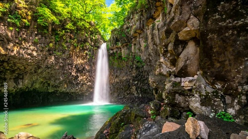 jaein waterfall in the freshness of the summer. Panning photo