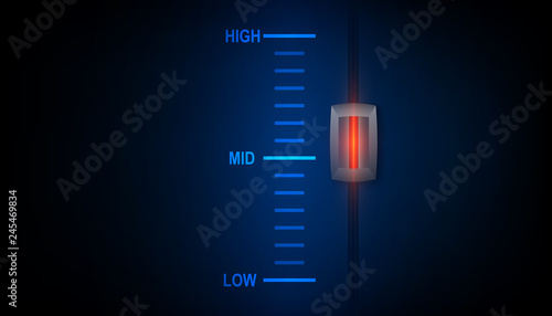 High Energy level concept - Efficiency level control button on high position. vector illustration