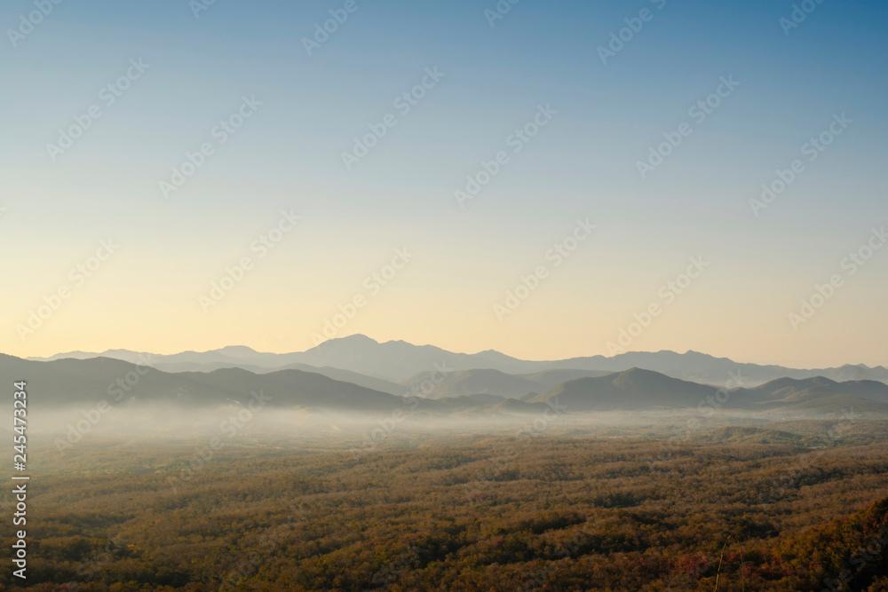 Mountain mist, Beautiful winter mountains landscape