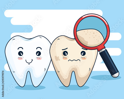 teeth care medicine and magnifying glass