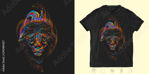 Magic lion. Print for t-shirts and another, trendy apparel design. Symbol wild nature, imagination, creativity