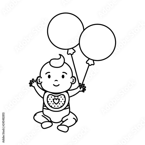 cute and little girl baby with balloons helium