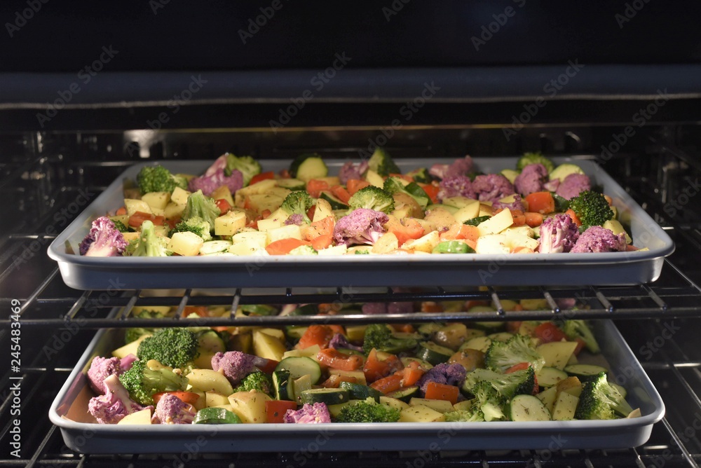 vegetables roasting in oven
