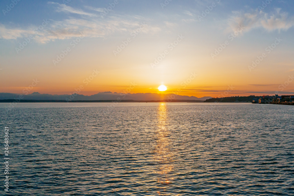 Sunset over Elliot Bay by downtown Seattle, USA Sunset over Elliot Bay by downtown Seattle, USA