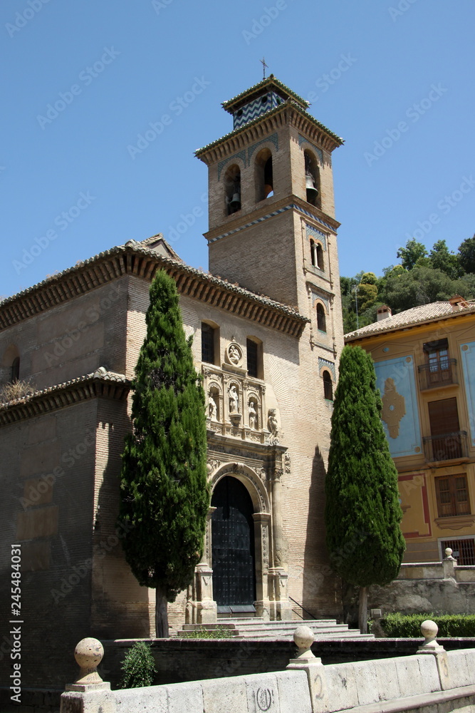 Church of Santa Anna Iglesia de Santa Anna Wall Granada Andalusia Spain Built in the 1500s in Mudejar style on the Rio Darro. Granada, Andalusia, Spain, Europe.