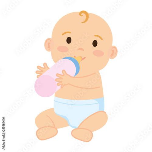 cute and little boy baby with milk bottle