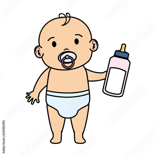 cute and little boy baby with milk bottle