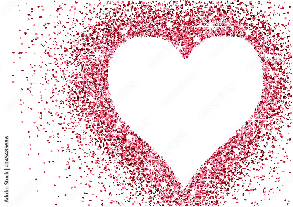 Red Glitter Heart Frame with White Background - Abstract Valentine Illustration with Copy Space, Vector