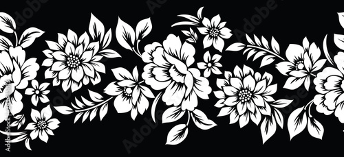 Vintage seamless vector floral border